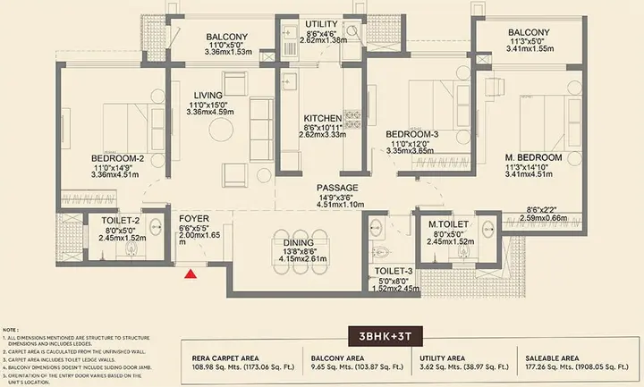 Godrej Aveline 3 BHK 1908 sqft floor plan