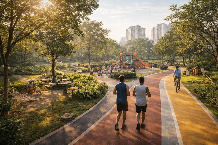 Landscaped gardens at Godrej Aveline